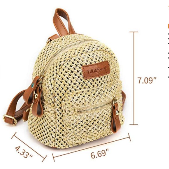 Mini Straw Purse Tiny Backpack For Women and Girls - Picture 5 of 7